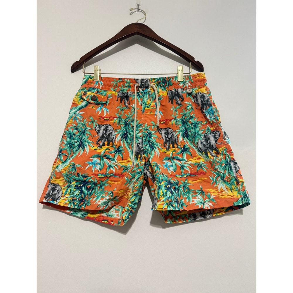 Polo Ralph Lauren Mens Orange Elephant Safari Tropical Swim Trunks Medium 5.5in